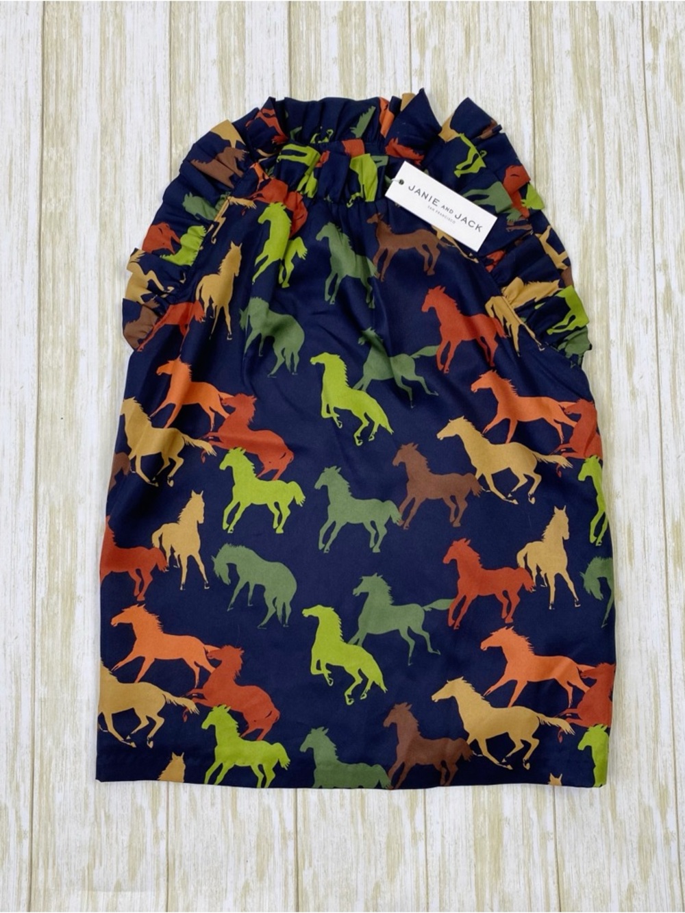 Janie and Jack Navy Blue Horse Ruffle Top